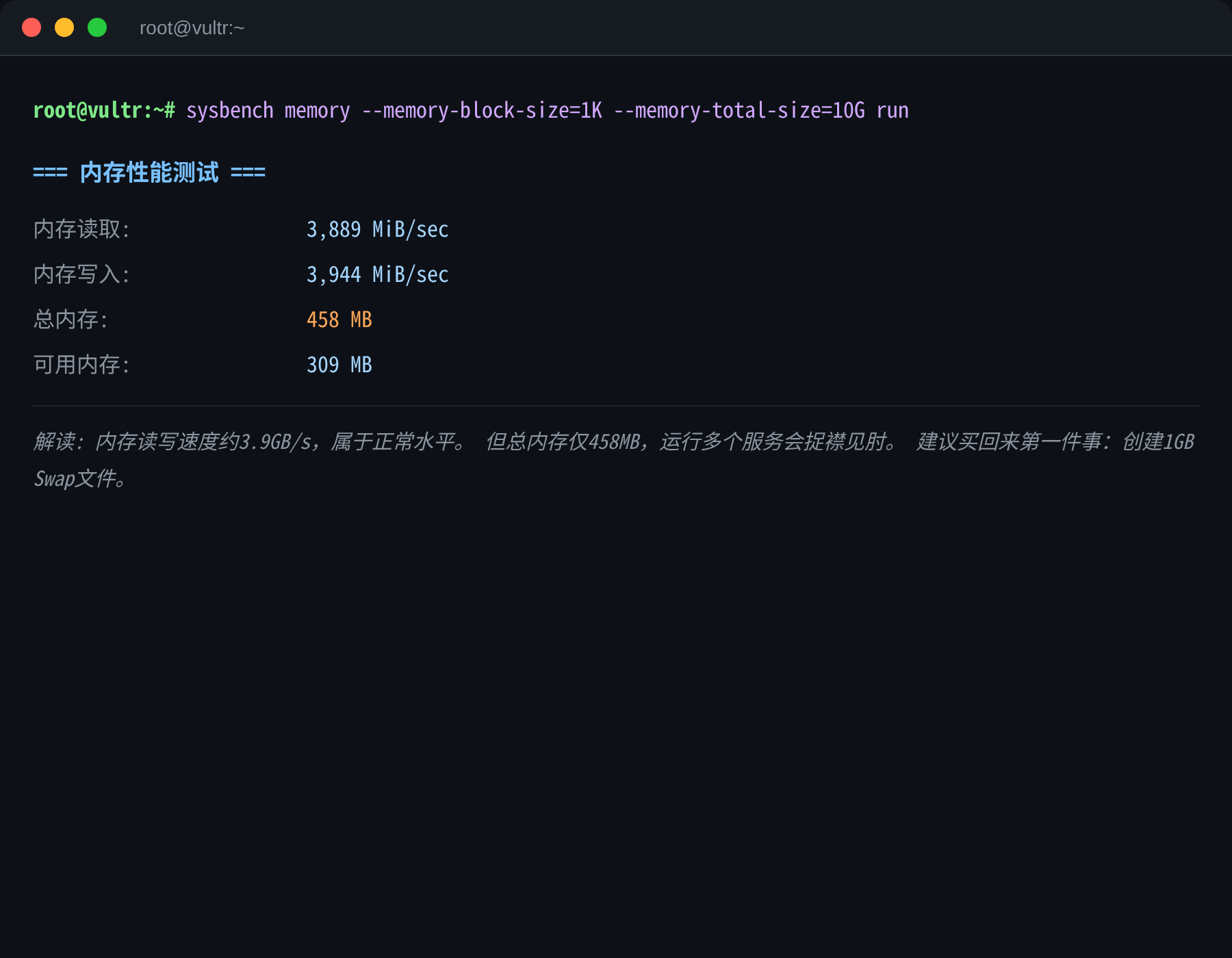 内存性能终端截图