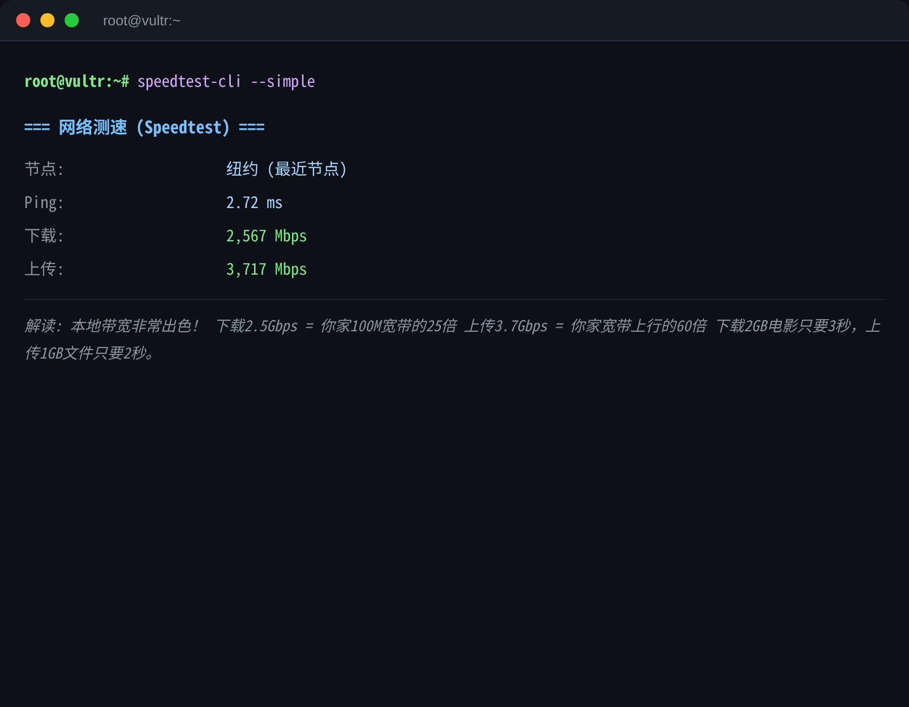 网络测速终端截图